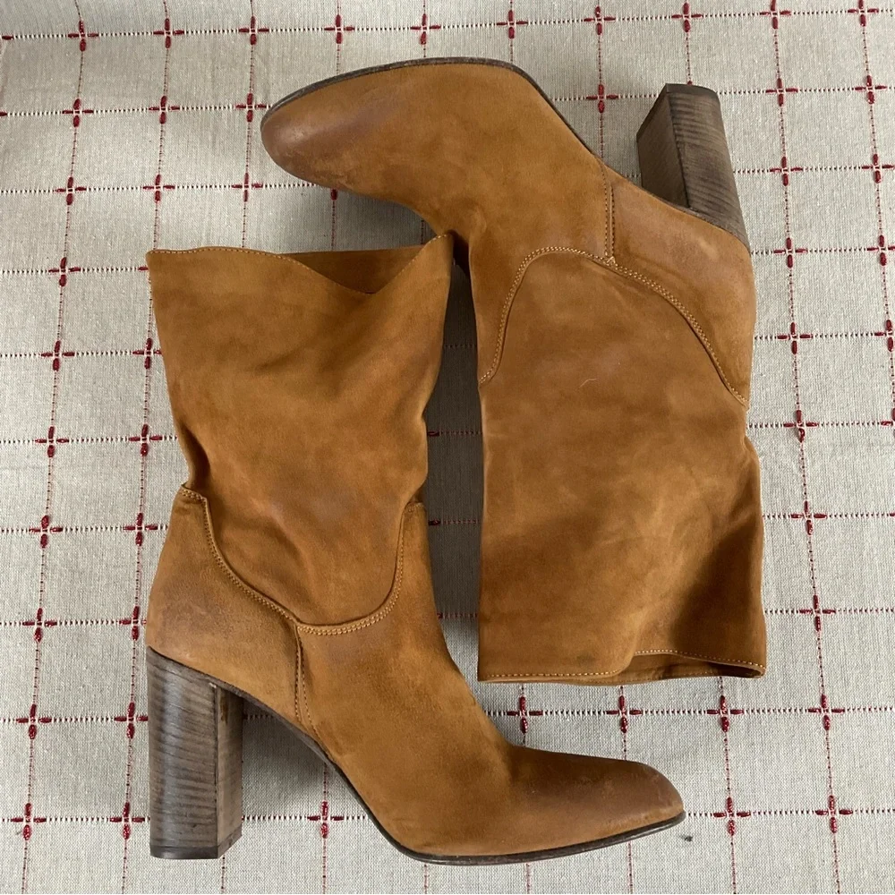 Free People “Dakota” Premium Suede Slouch Mid Calf Heeled Boots 40 US 10 Booties - Picture 8 of 11